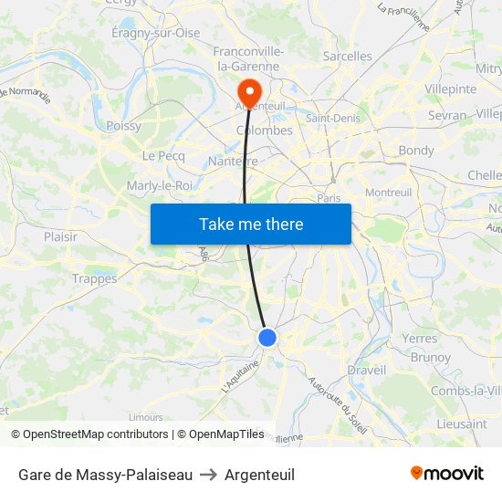 Gare de Massy-Palaiseau to Argenteuil map