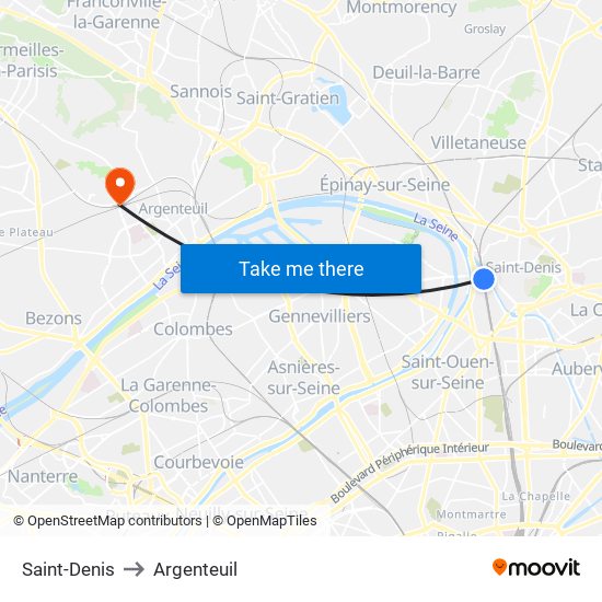 Saint-Denis to Argenteuil map