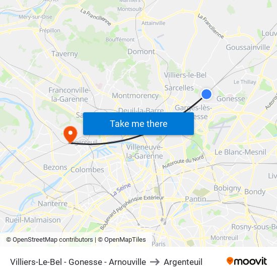 Villiers-Le-Bel - Gonesse - Arnouville to Argenteuil map