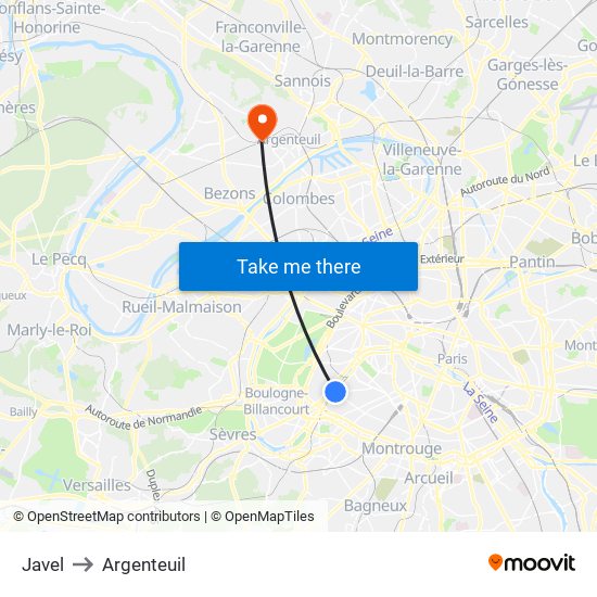 Javel to Argenteuil map