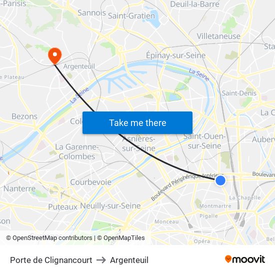 Porte de Clignancourt to Argenteuil map