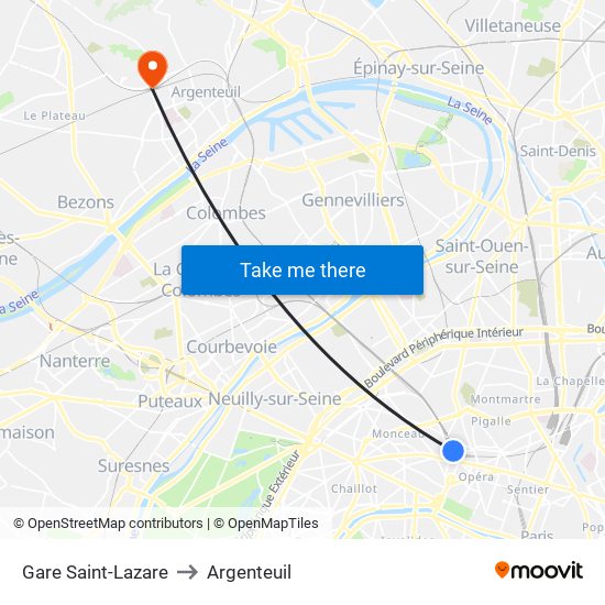 Gare Saint-Lazare to Argenteuil map