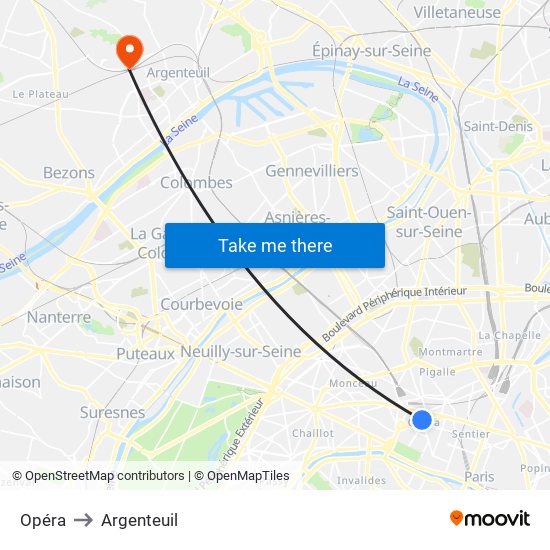 Opéra to Argenteuil map