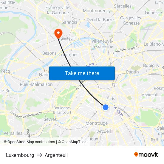 Luxembourg to Argenteuil map