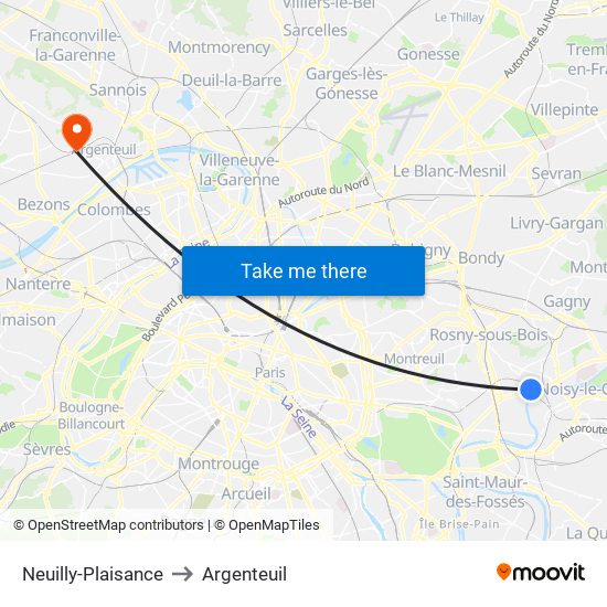 Neuilly-Plaisance to Argenteuil map