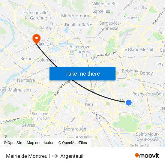 Mairie de Montreuil to Argenteuil map