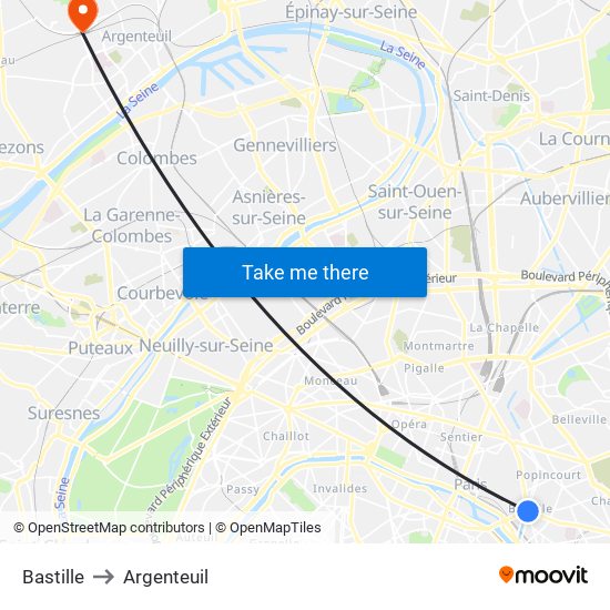 Bastille to Argenteuil map