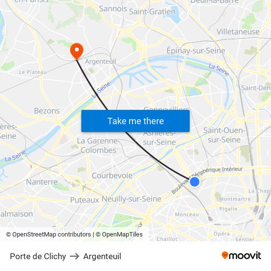 Porte de Clichy to Argenteuil map