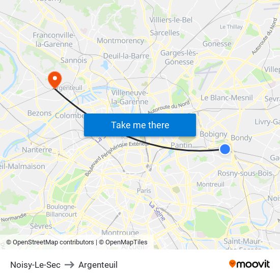 Noisy-Le-Sec to Argenteuil map