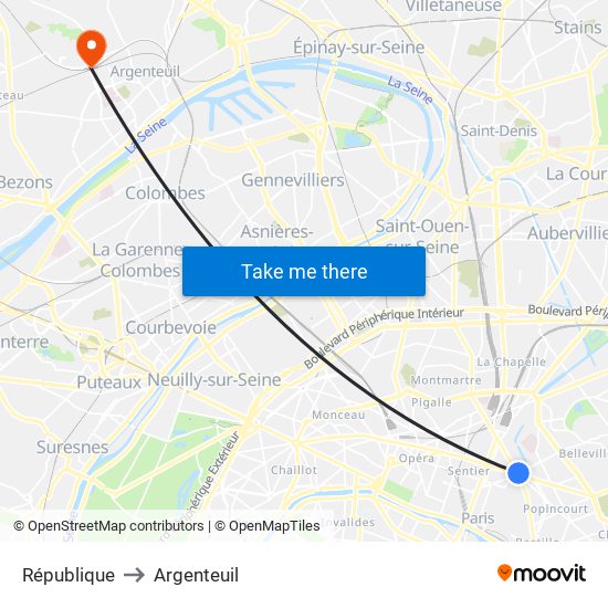 République to Argenteuil map