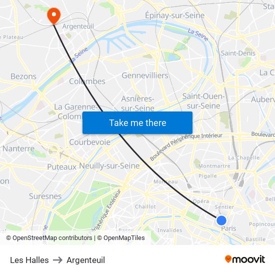 Les Halles to Argenteuil map