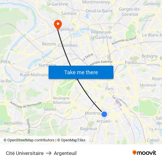Cité Universitaire to Argenteuil map