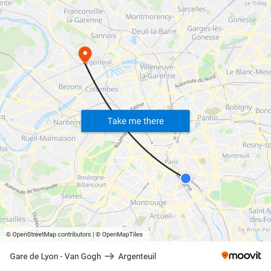Gare de Lyon - Van Gogh to Argenteuil map
