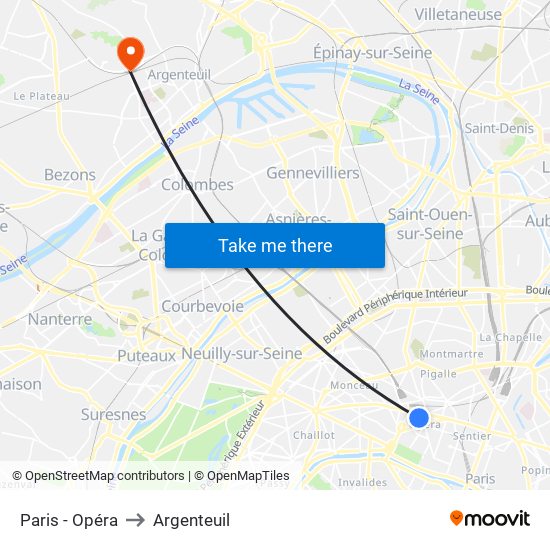 Paris - Opéra to Argenteuil map