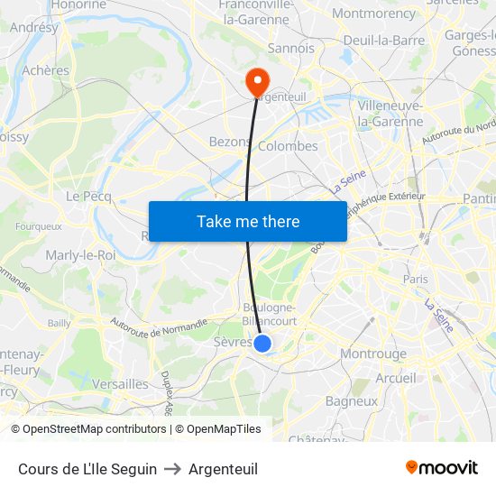Cours de L'Ile Seguin to Argenteuil map