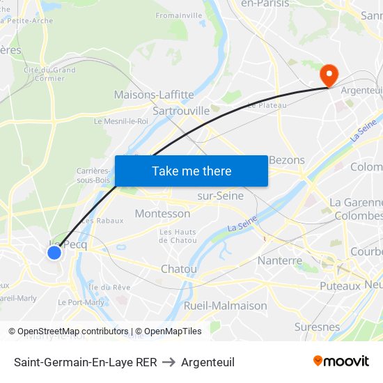 Saint-Germain-En-Laye RER to Argenteuil map