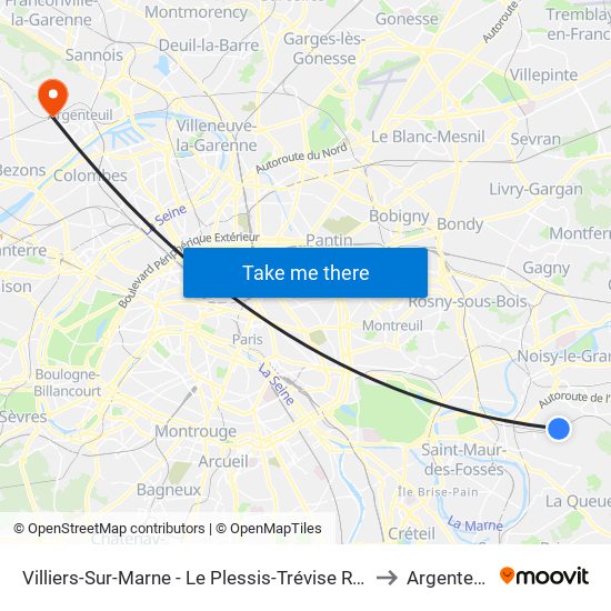 Villiers-Sur-Marne - Le Plessis-Trévise RER to Argenteuil map