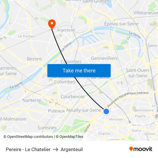 Pereire - Le Chatelier to Argenteuil map