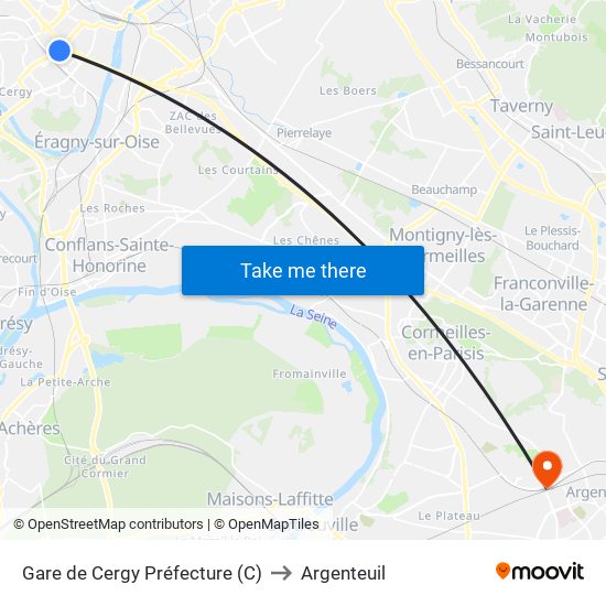 Gare de Cergy Préfecture (C) to Argenteuil map