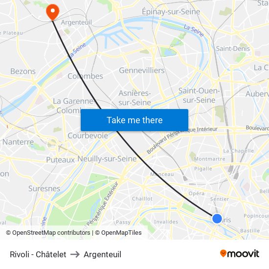 Rivoli - Châtelet to Argenteuil map