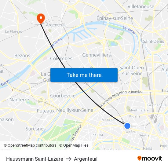 Haussmann Saint-Lazare to Argenteuil map