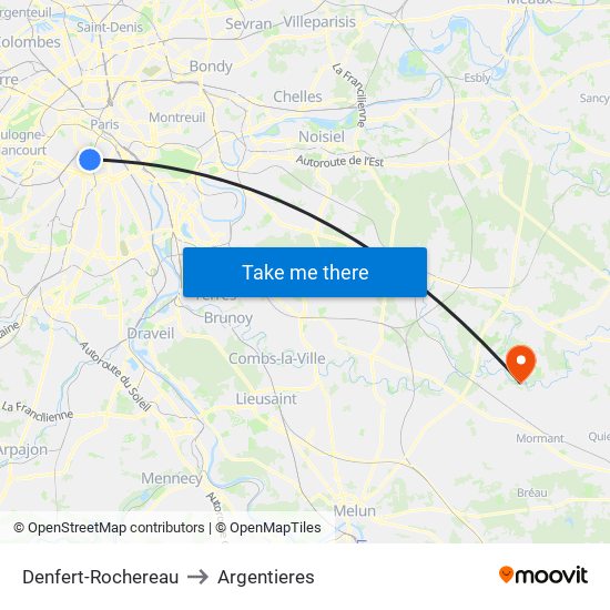 Denfert-Rochereau to Argentieres map