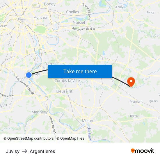 Juvisy to Argentieres map