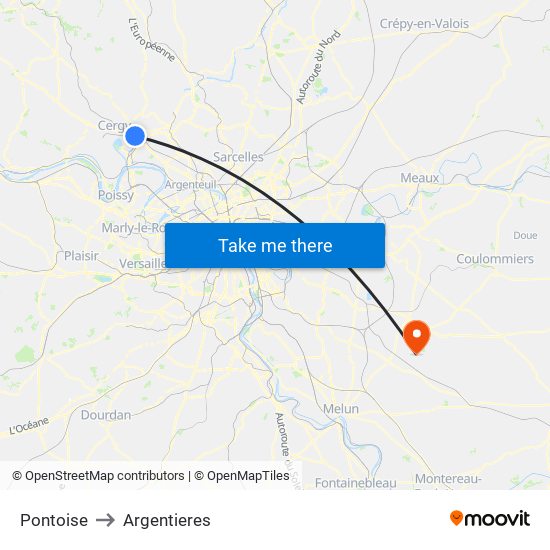 Pontoise to Argentieres map