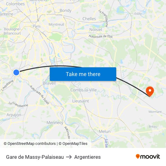 Gare de Massy-Palaiseau to Argentieres map