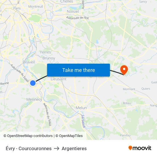 Évry - Courcouronnes to Argentieres map