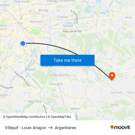 Villejuif - Louis Aragon to Argentieres map