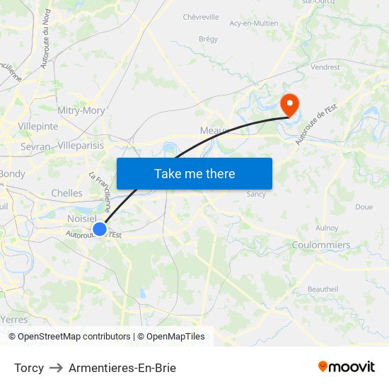 Torcy to Armentieres-En-Brie map