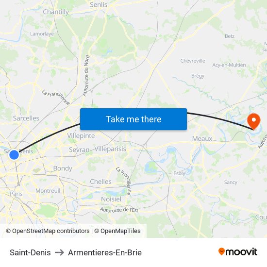 Saint-Denis to Armentieres-En-Brie map