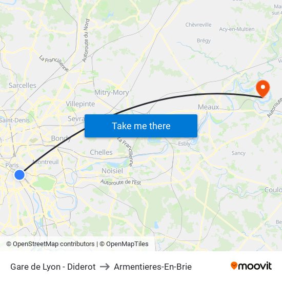 Gare de Lyon - Diderot to Armentieres-En-Brie map