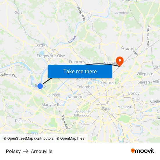 Poissy to Arnouville map