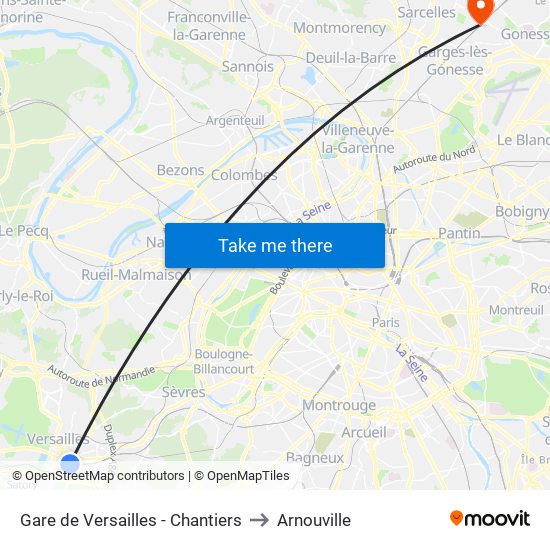 Gare de Versailles - Chantiers to Arnouville map