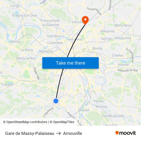 Gare de Massy-Palaiseau to Arnouville map