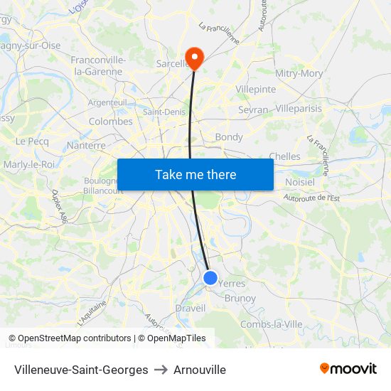 Villeneuve-Saint-Georges to Arnouville map
