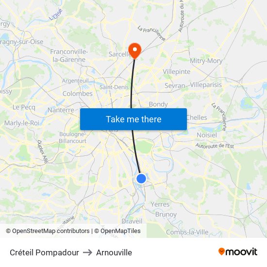 Créteil Pompadour to Arnouville map