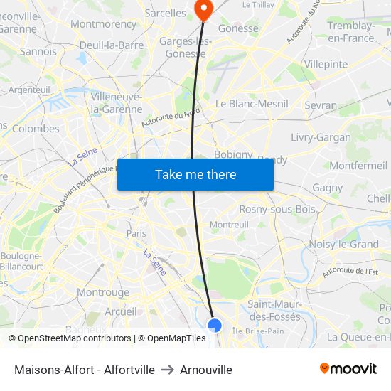 Maisons-Alfort - Alfortville to Arnouville map