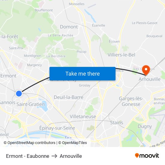 Ermont - Eaubonne to Arnouville map