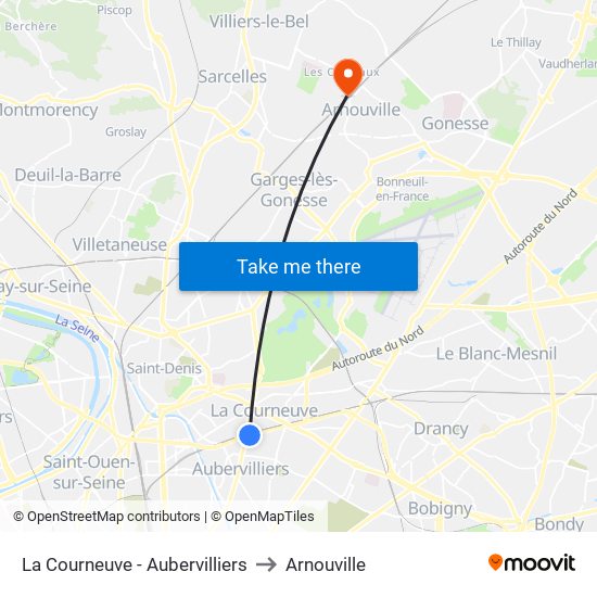 La Courneuve - Aubervilliers to Arnouville map