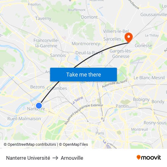 Nanterre Université to Arnouville map
