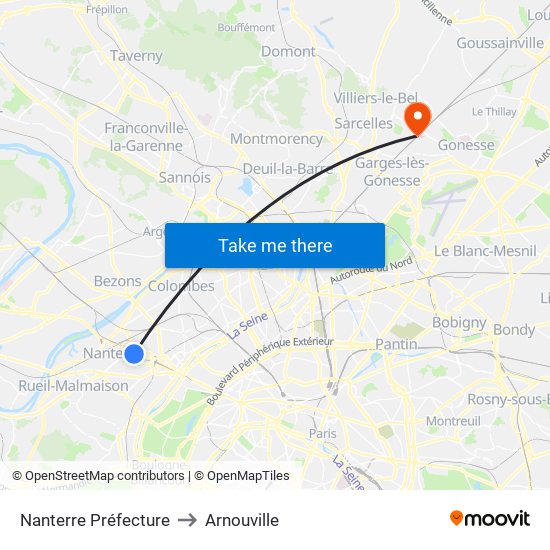 Nanterre Préfecture to Arnouville map