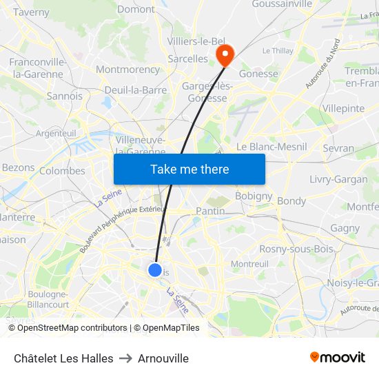 Châtelet Les Halles to Arnouville map