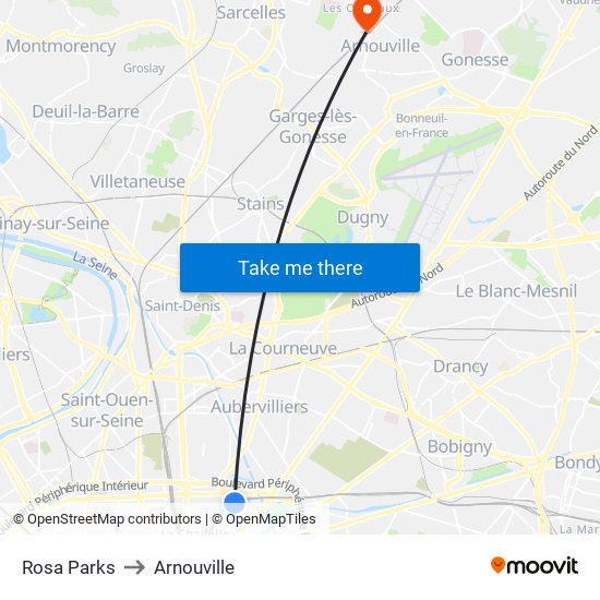 Rosa Parks to Arnouville map