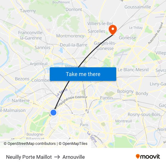 Neuilly Porte Maillot to Arnouville map