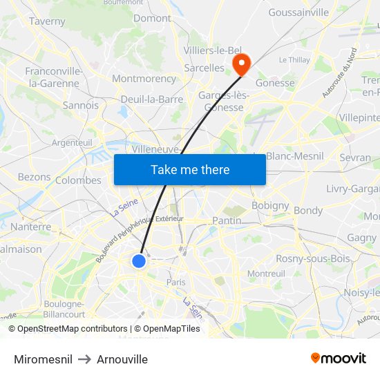 Miromesnil to Arnouville map