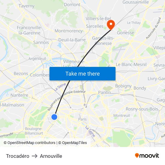 Trocadéro to Arnouville map