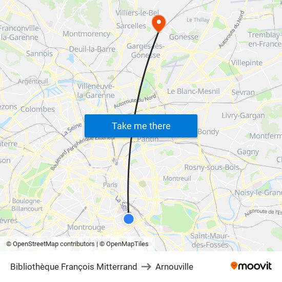 Bibliothèque François Mitterrand to Arnouville map